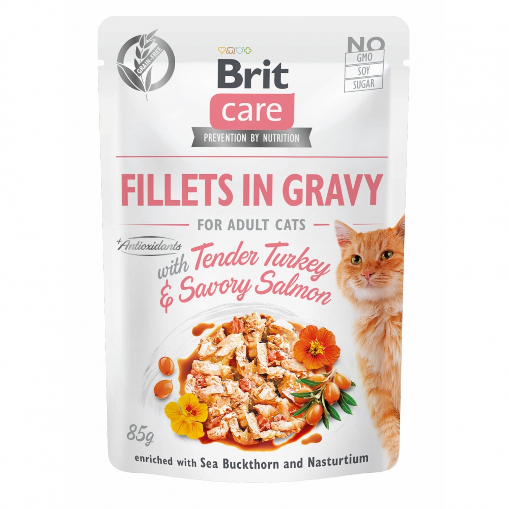 Bild 1 von Brit Care Cat PB Fillets in Gravy - Truthahn & Lachs 85g